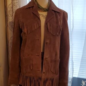 VINTAGE Jones New York Tan Suede Fringe Jacket